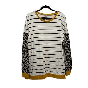 Sunshine & Rodeos Striped Animal Print Mustard Yellow Long Sleeve Top Size L